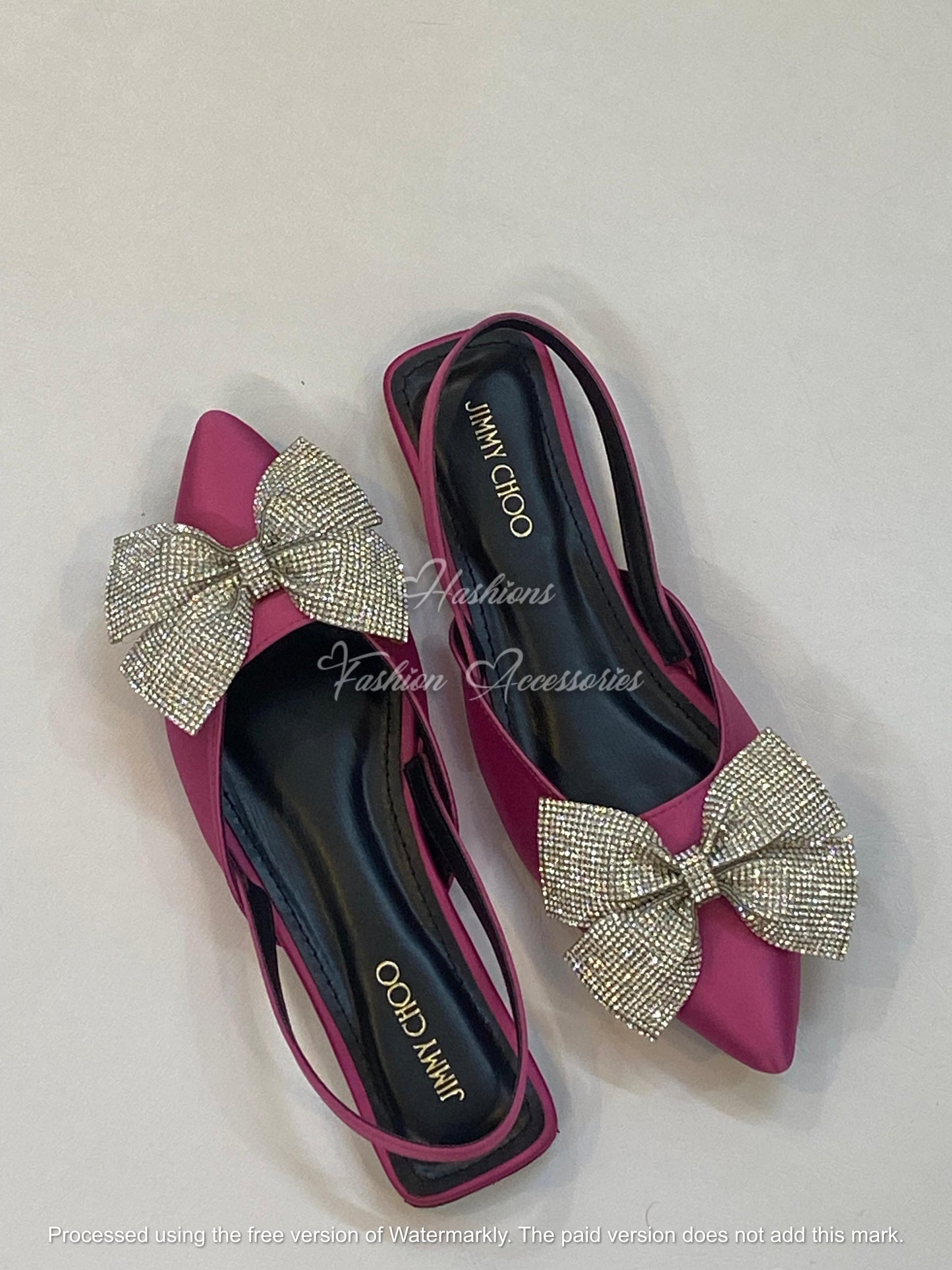 Elegant Pointed Toe Bow Slingback Flats - Rhinestone Embellished