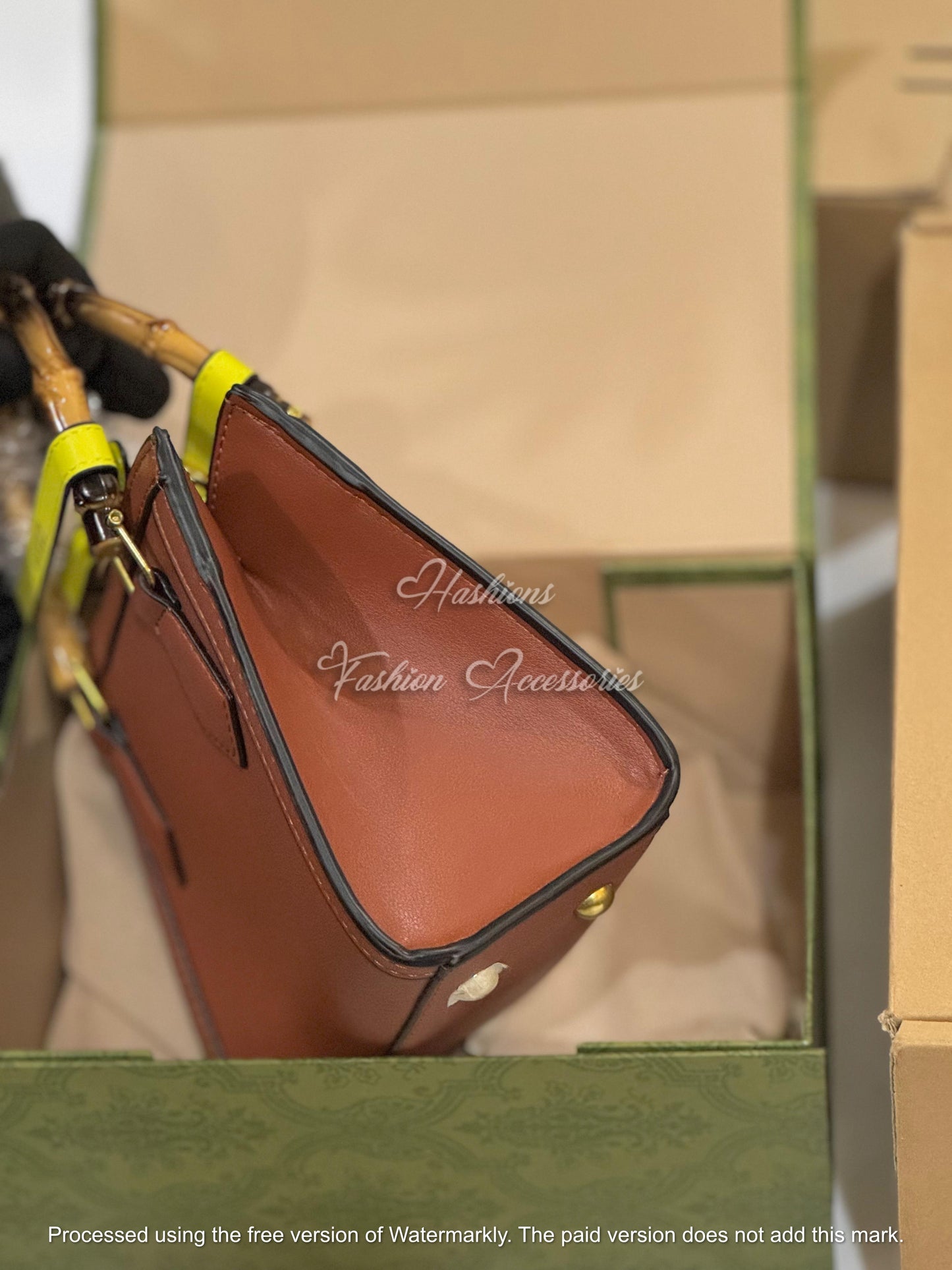Vintage Mini Leather Tote with Natural Bamboo Top Handle