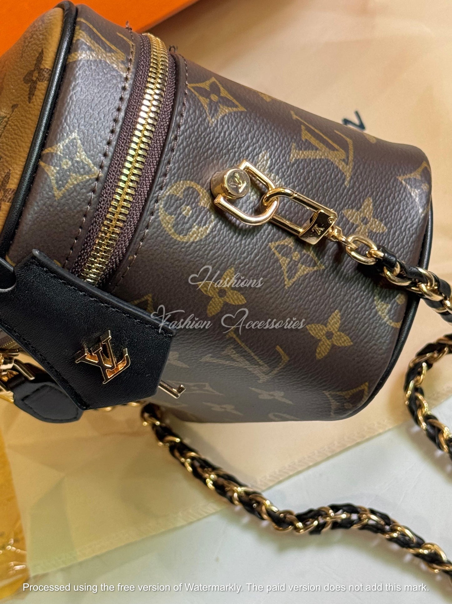 Monogram Vanity Crossbody Bag – Structured Top-Handle Case with Gold Hardware
