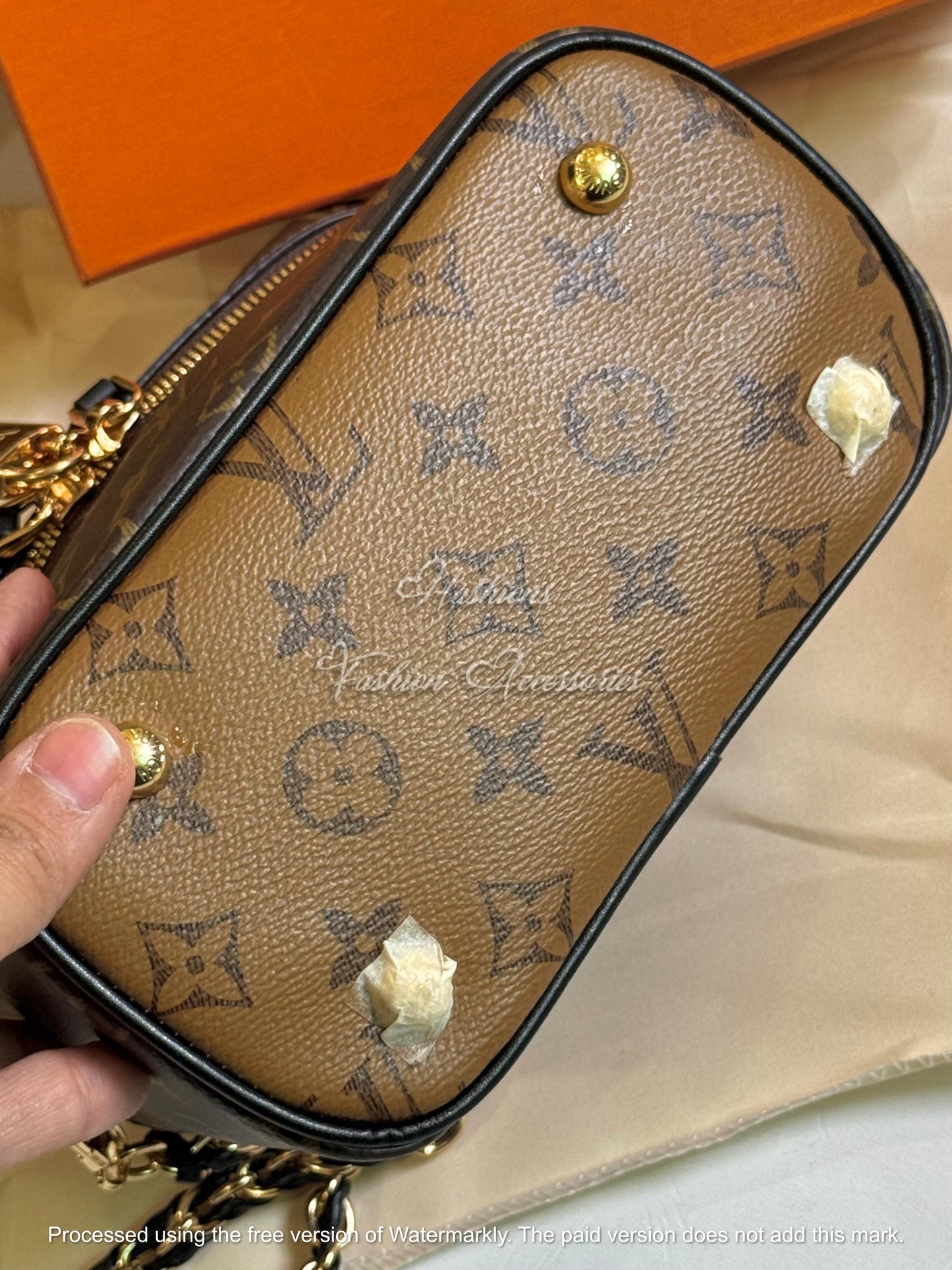 Monogram Vanity Crossbody Bag – Structured Top-Handle Case with Gold Hardware