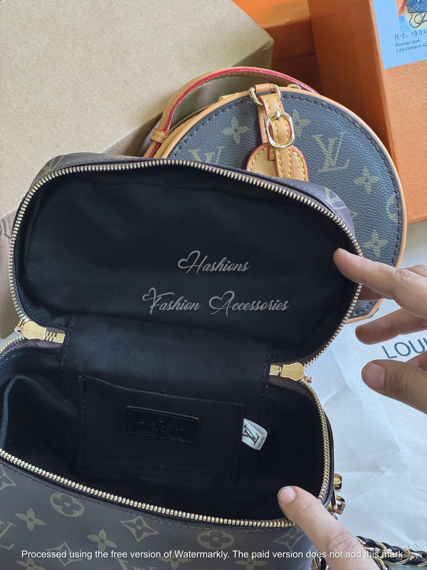 Monogram Vanity Crossbody Bag – Structured Top-Handle Case with Gold Hardware