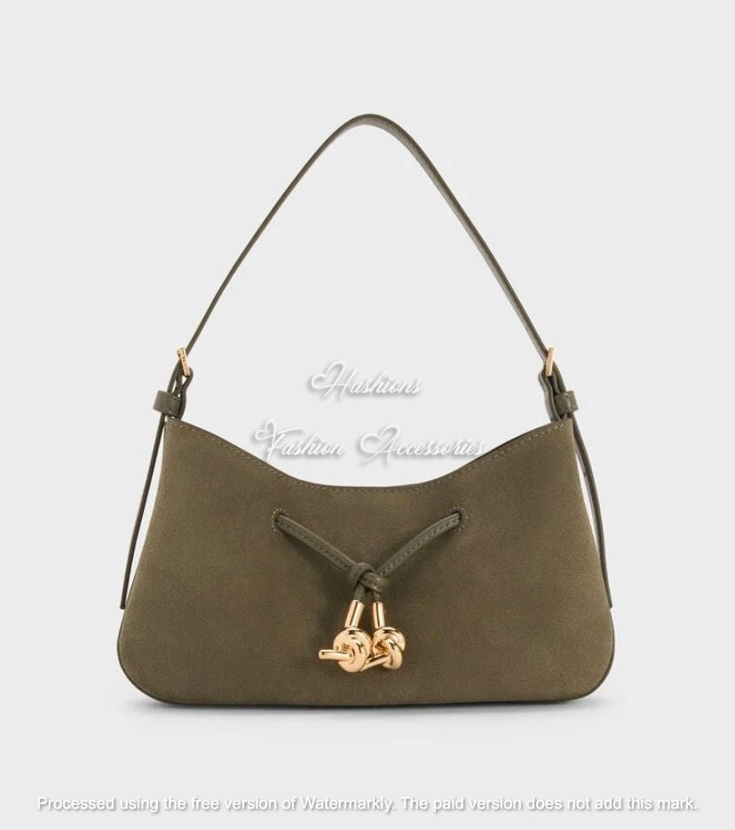 Olive Suede Knot Shoulder Bag
