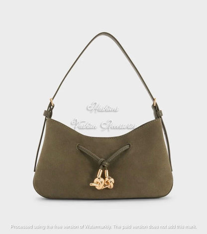Olive Suede Knot Shoulder Bag