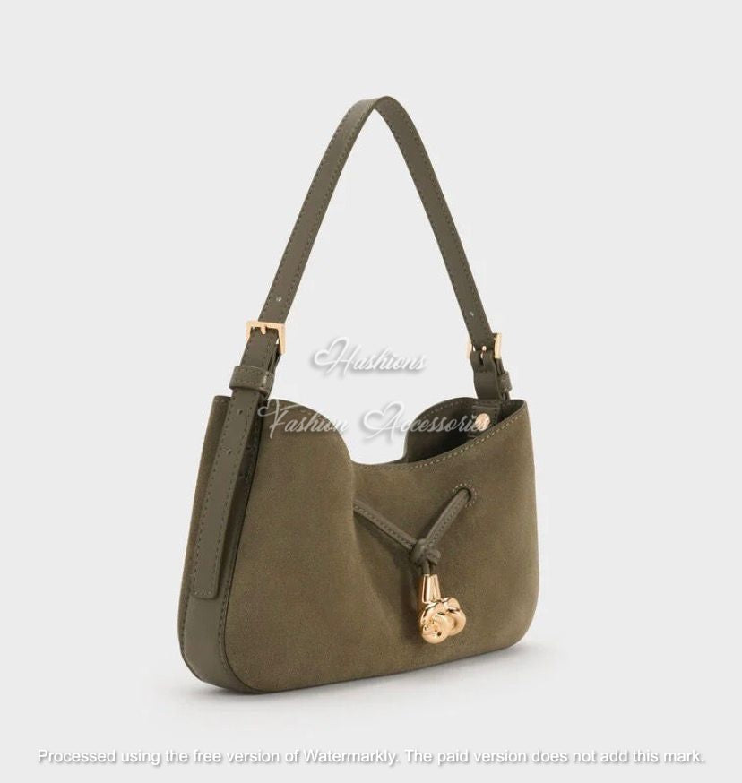Olive Suede Knot Shoulder Bag