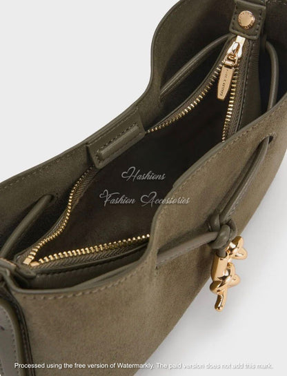 Olive Suede Knot Shoulder Bag