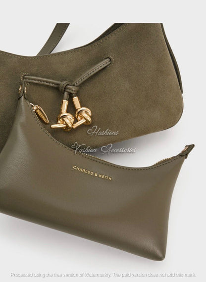 Olive Suede Knot Shoulder Bag