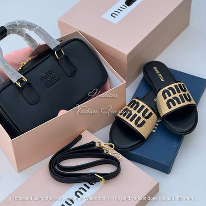 Leather Box Bag & Woven Slide Set