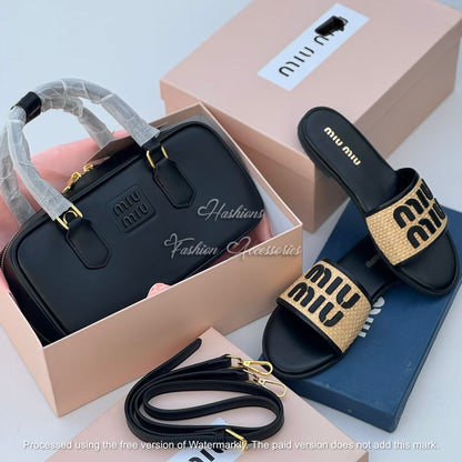 Leather Box Bag & Woven Slide Set