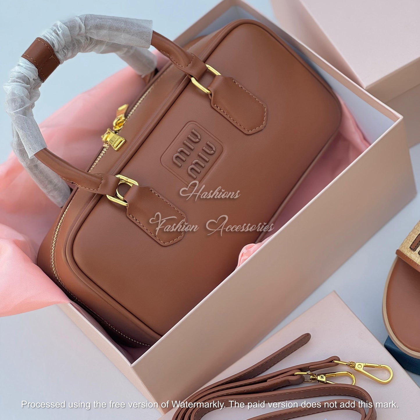 Leather Box Bag & Woven Slide Set