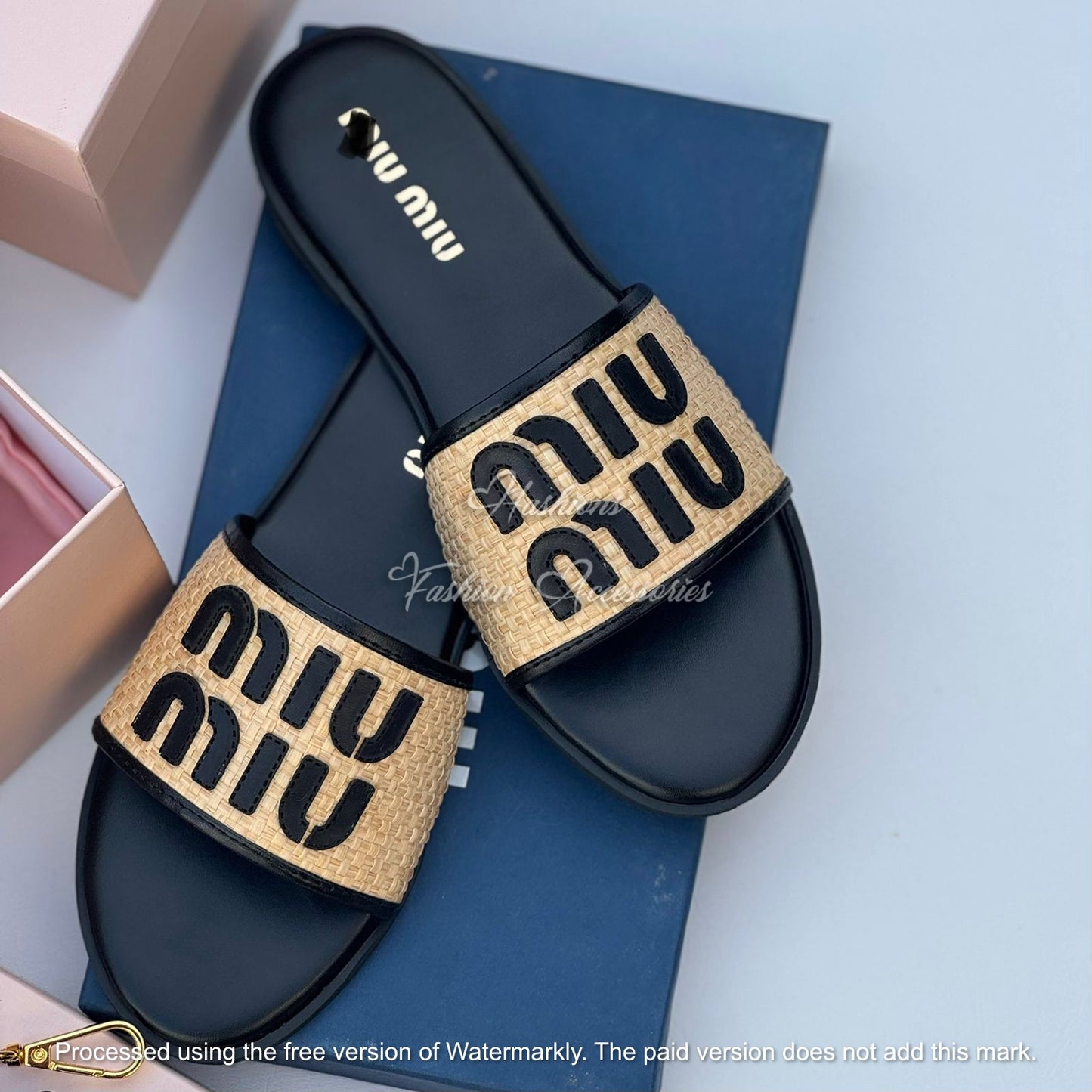 Leather Box Bag & Woven Slide Set