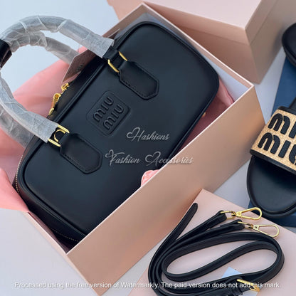 Leather Box Bag & Woven Slide Set