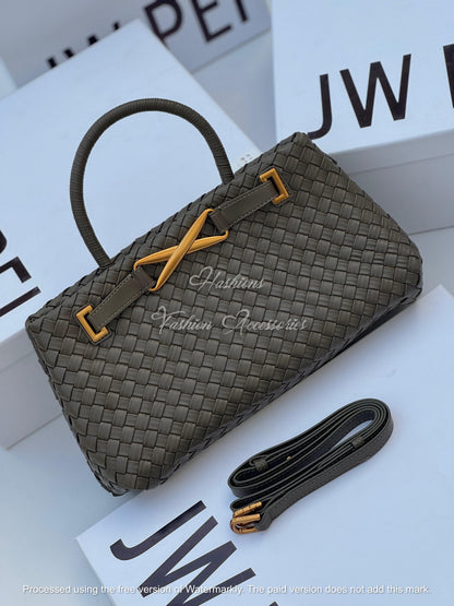 Woven Leather Cross-Bar Satchel