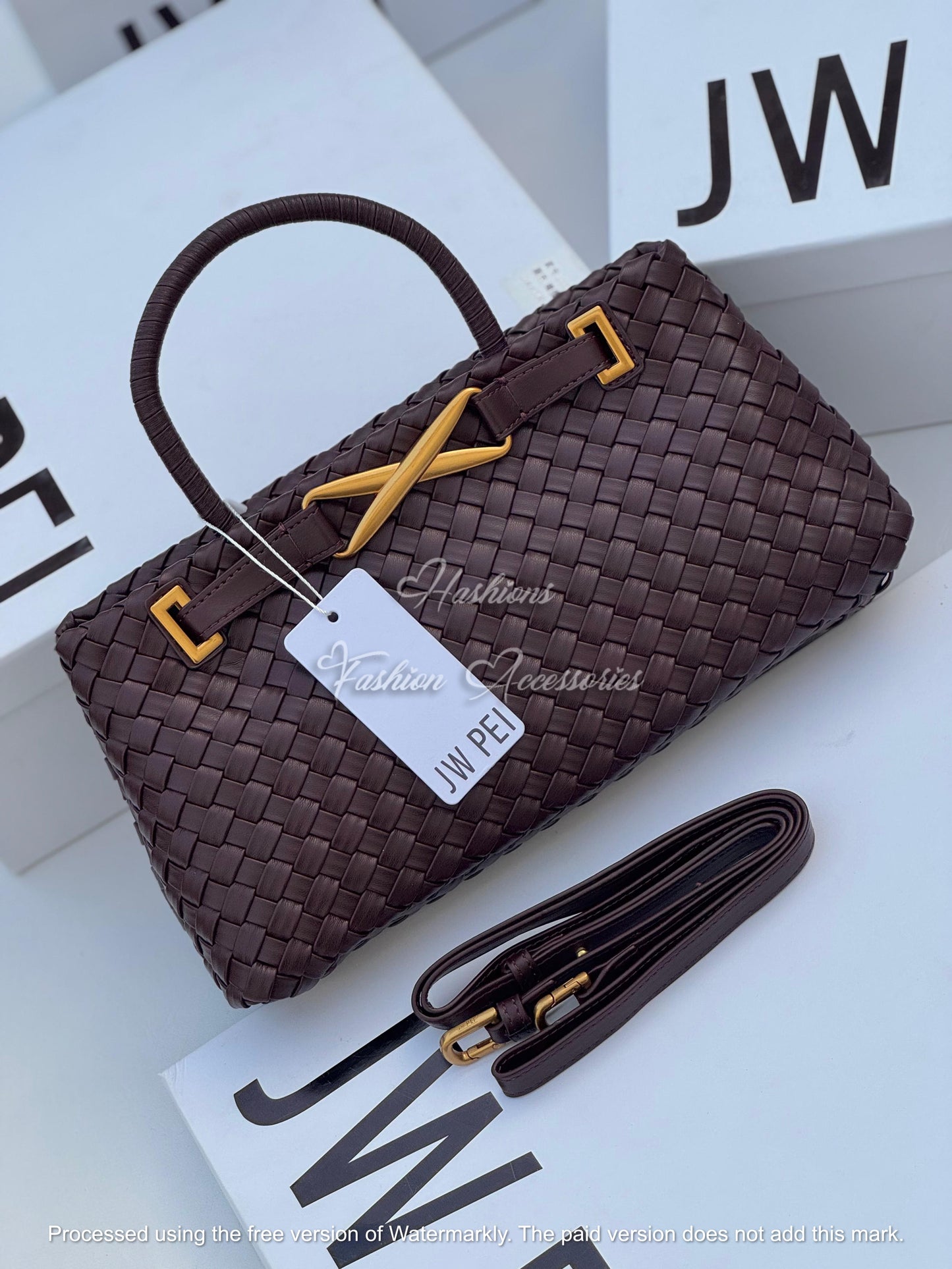 Woven Leather Cross-Bar Satchel