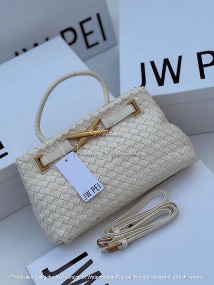 Woven Leather Cross-Bar Satchel