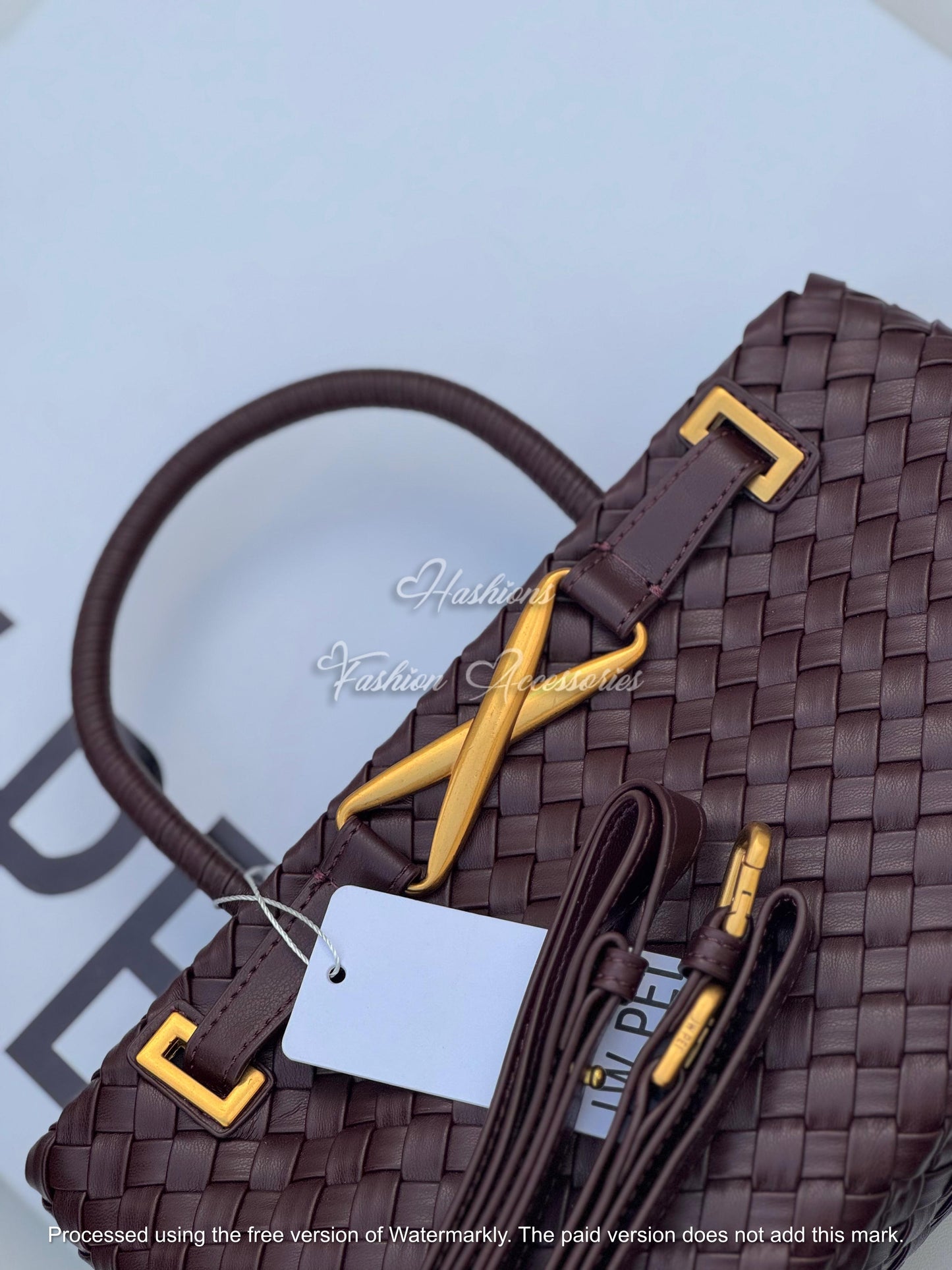 Woven Leather Cross-Bar Satchel