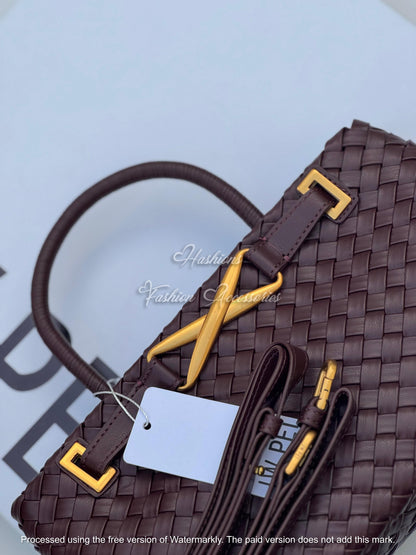 Woven Leather Cross-Bar Satchel