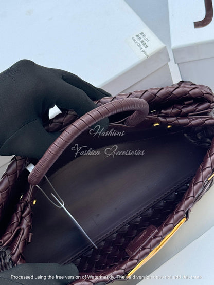 Woven Leather Cross-Bar Satchel