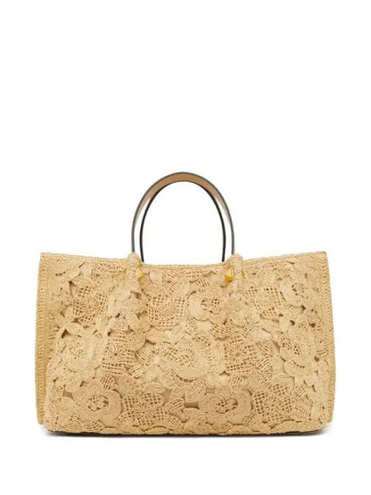 Floral Crochet Straw Tote Bag