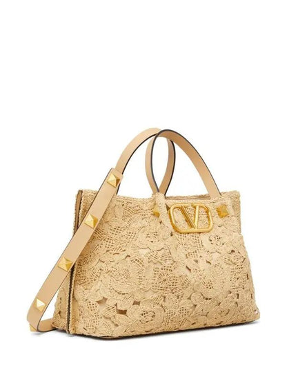 Floral Crochet Straw Tote Bag