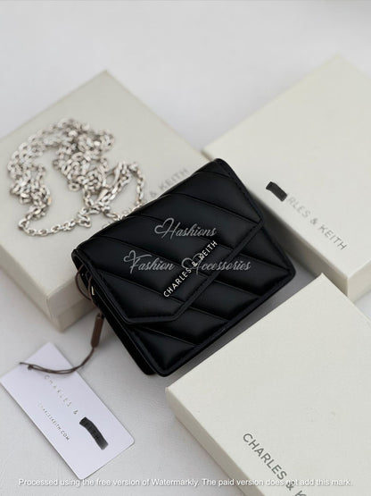 Diagonal Quilted Mini Chain Wallet