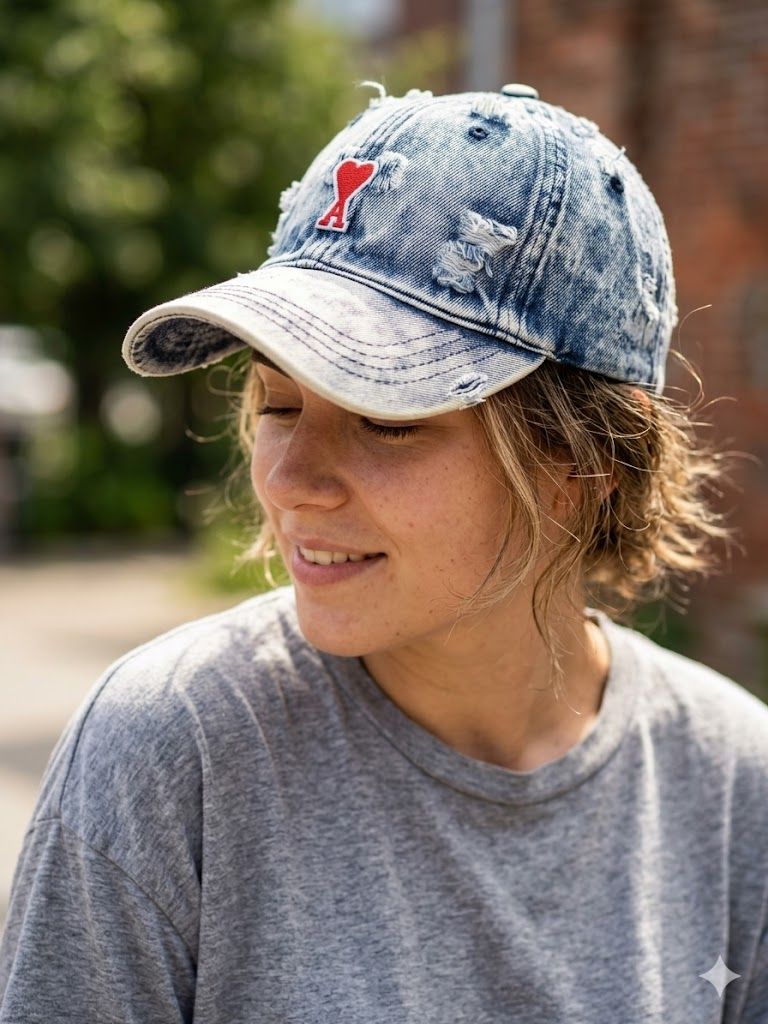 Distressed Denim Heart Cap