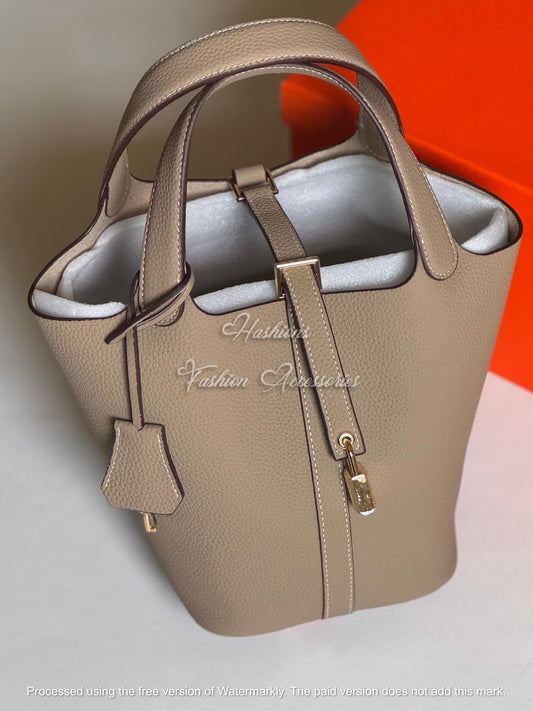 Minimalist Leather Bucket Bag 18cm