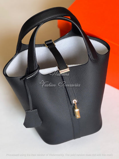 Minimalist Leather Bucket Bag 18cm