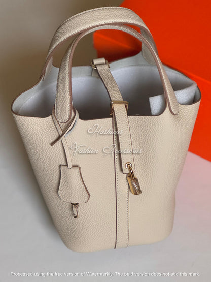 Minimalist Leather Bucket Bag 18cm