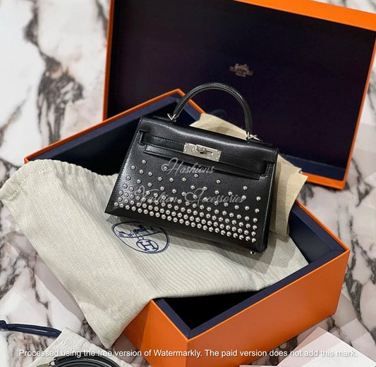 Studded Leather Top Handle Bag