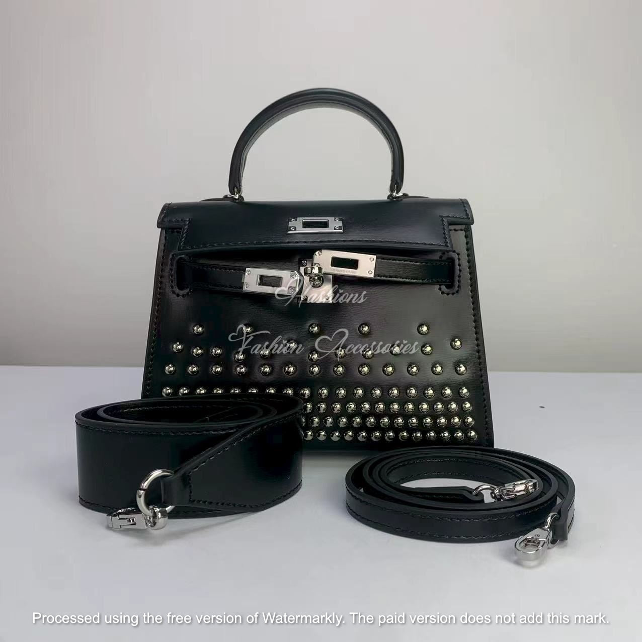 Studded Leather Top Handle Bag