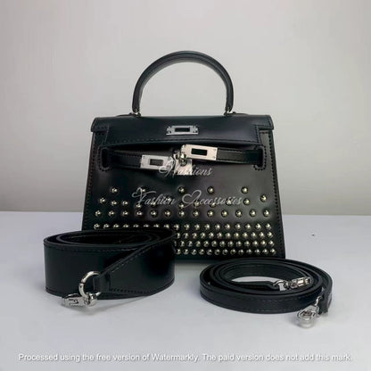 Studded Leather Top Handle Bag