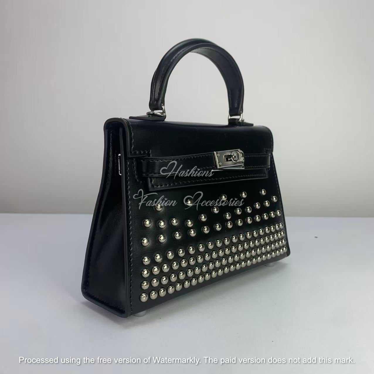 Studded Leather Top Handle Bag