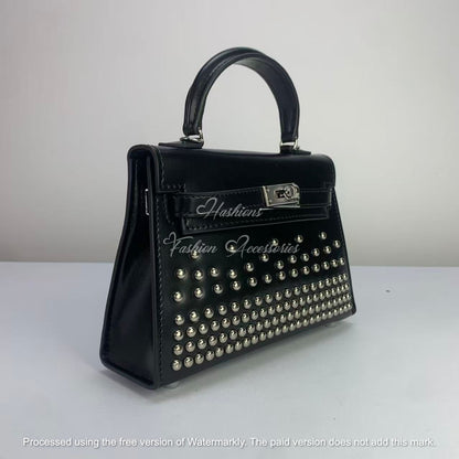 Studded Leather Top Handle Bag