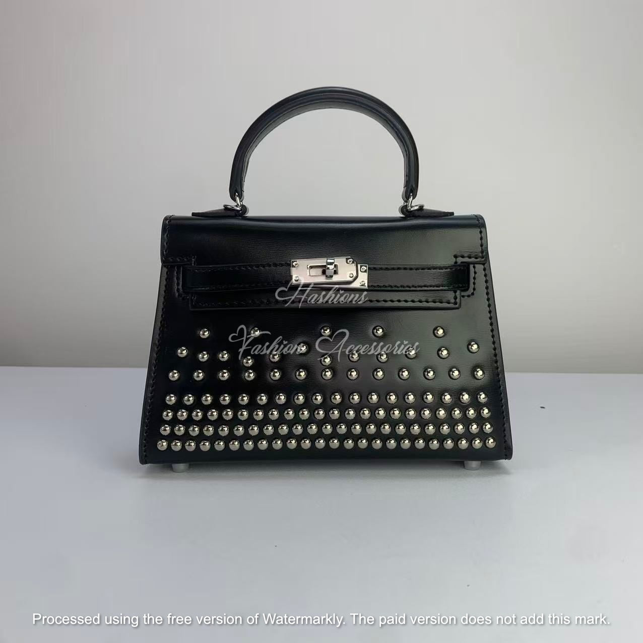 Studded Leather Top Handle Bag