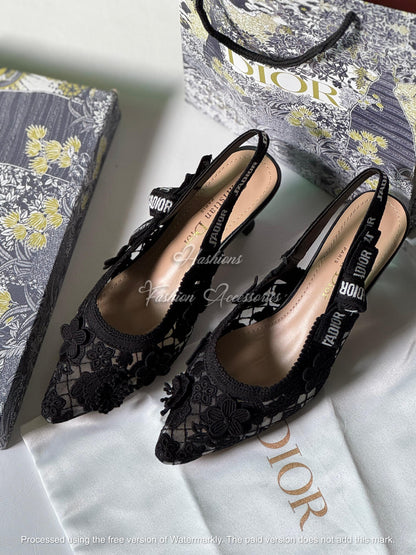 Floral Lace Slingback Kitten Heels