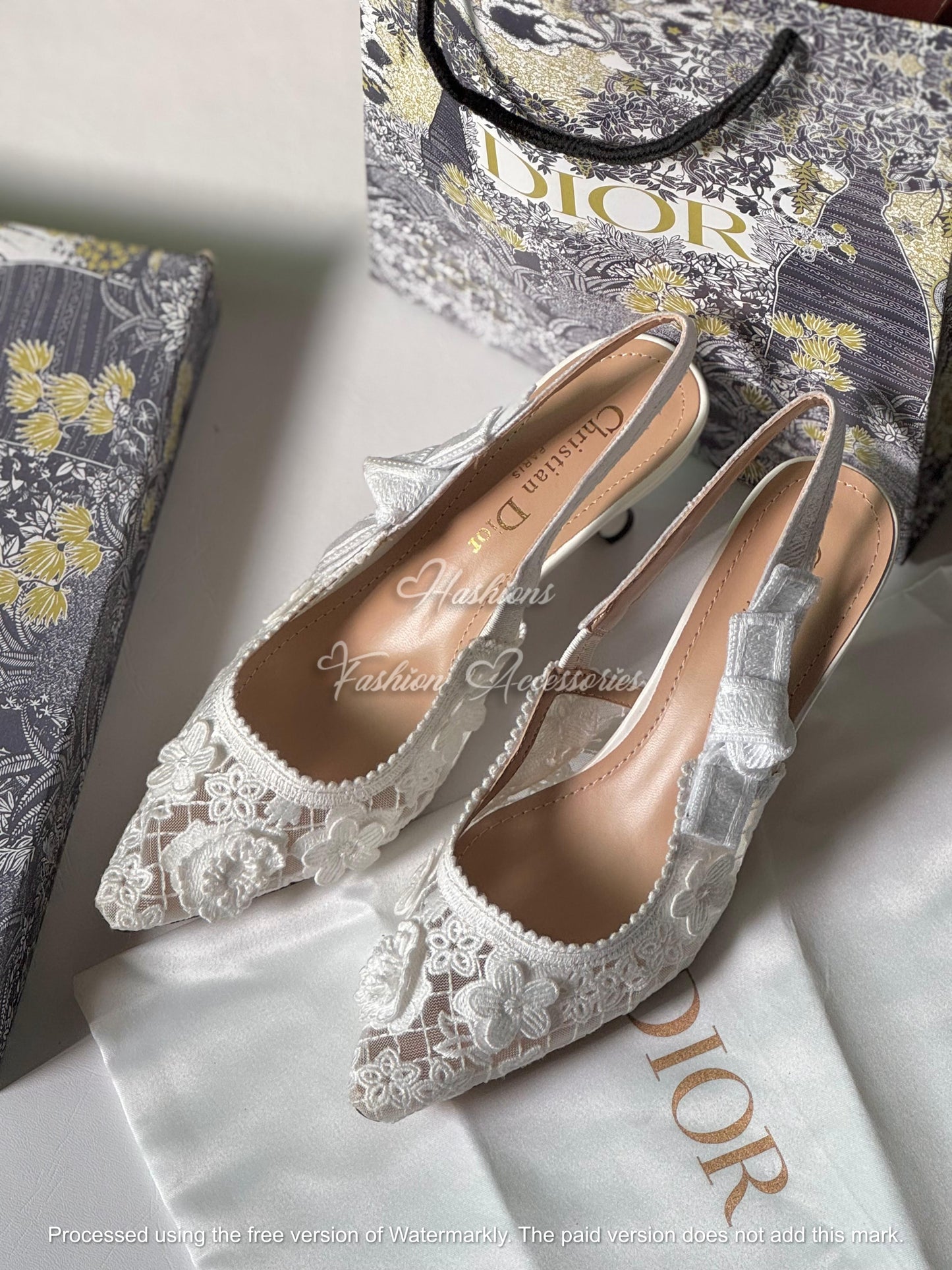 Floral Lace Slingback Kitten Heels