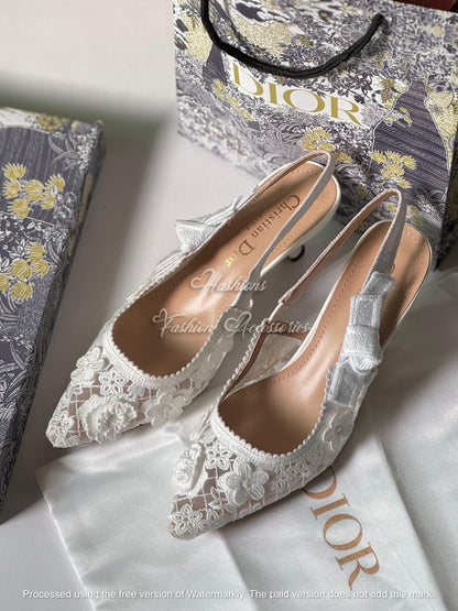 Floral Lace Slingback Kitten Heels