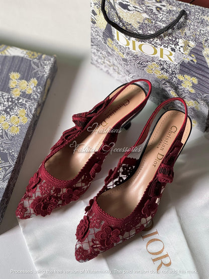 Floral Lace Slingback Kitten Heels
