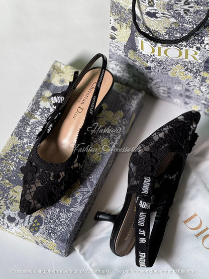 Floral Lace Slingback Kitten Heels