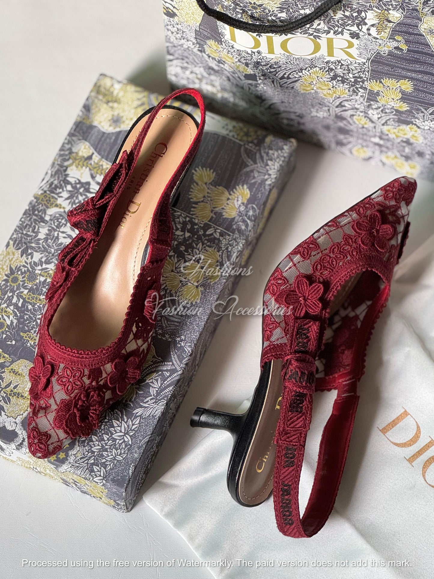 Floral Lace Slingback Kitten Heels