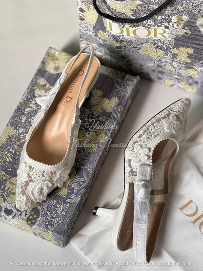 Floral Lace Slingback Kitten Heels