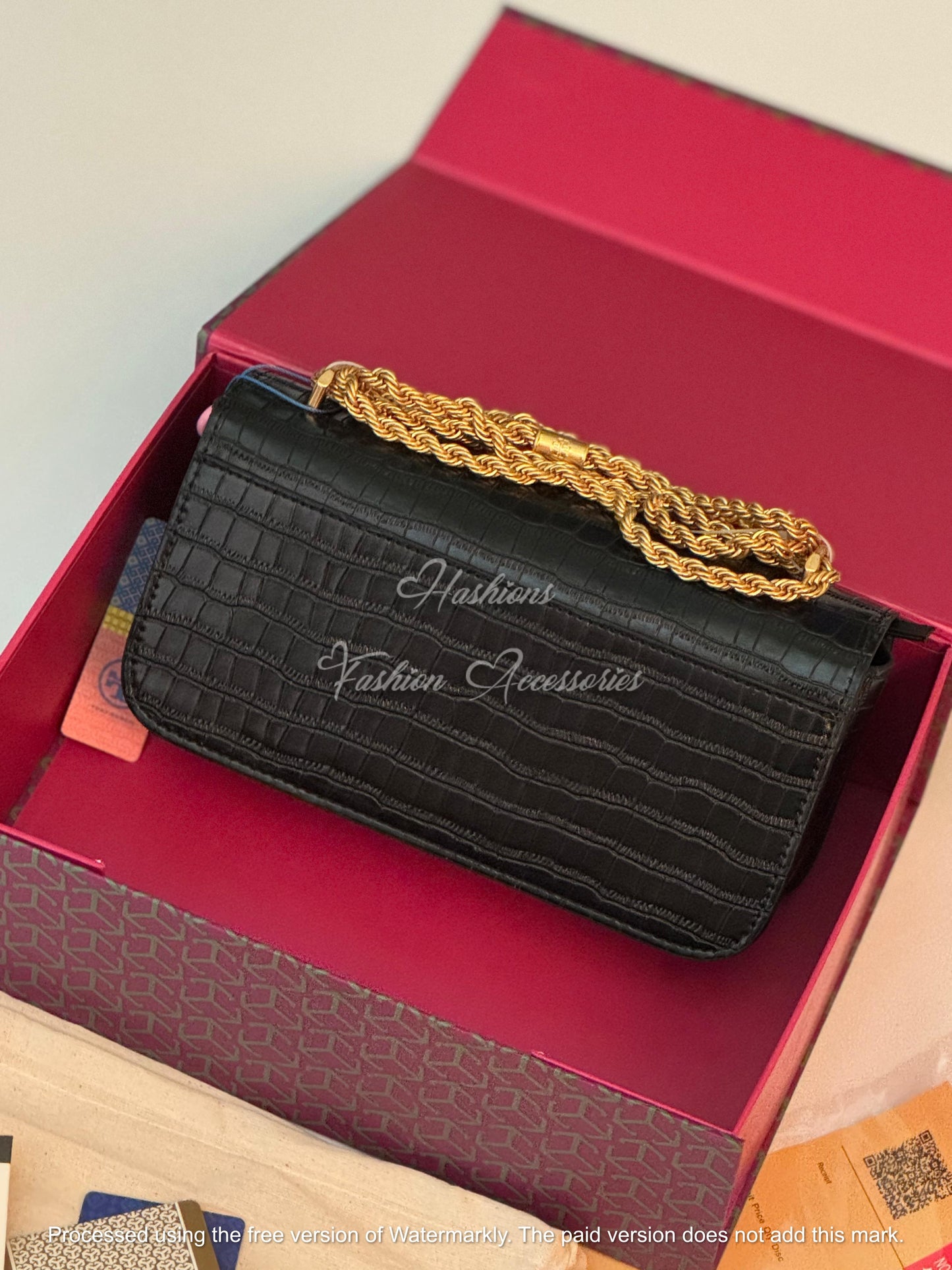 Croc-Embossed Chain Shoulder Bag