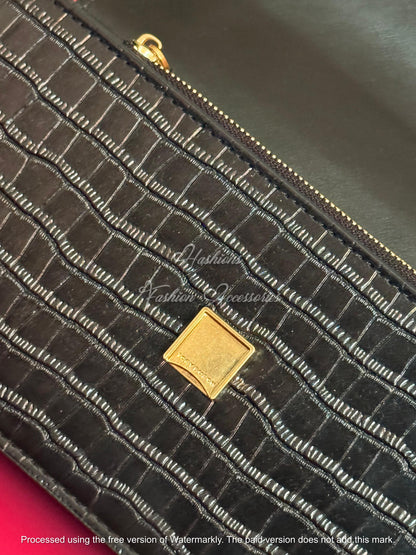 Croc-Embossed Chain Shoulder Bag