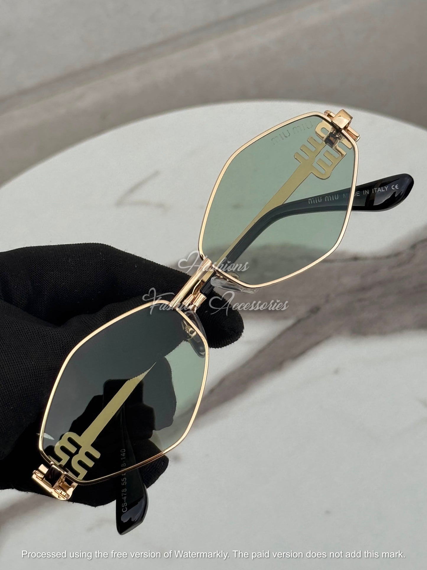 Gold Green Geometric Sunglasses