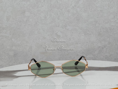 Gold Green Geometric Sunglasses