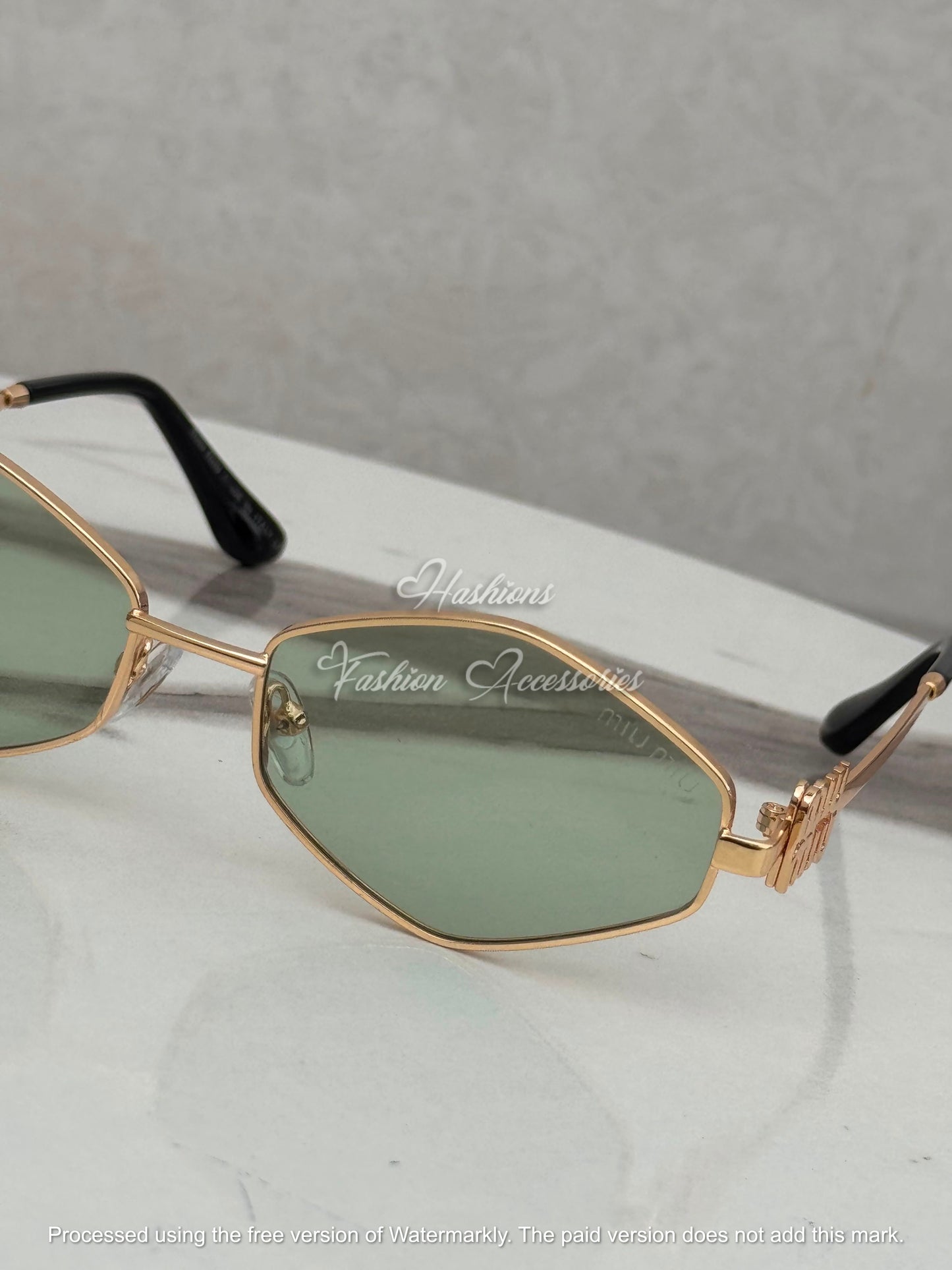 Gold Green Geometric Sunglasses