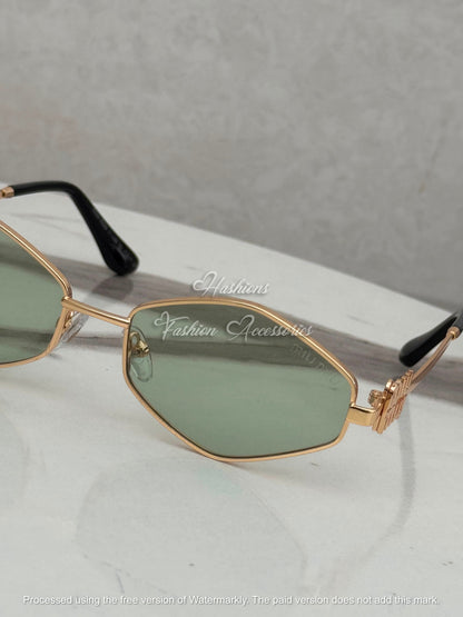 Gold Green Geometric Sunglasses