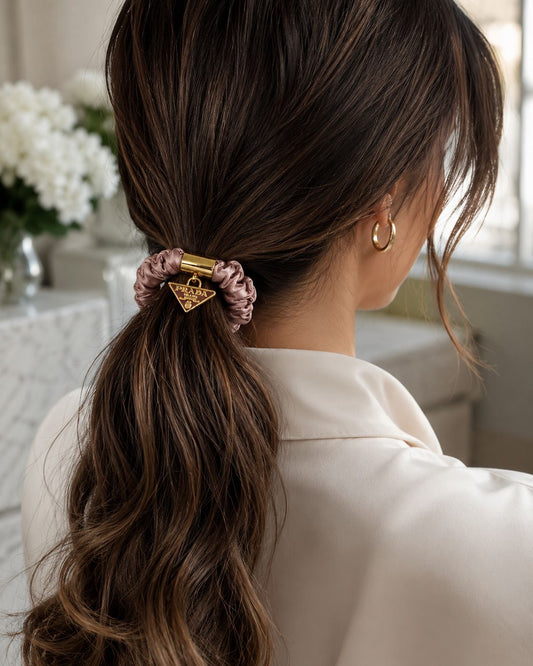 Satin Metal Logo Charm Hair Tie