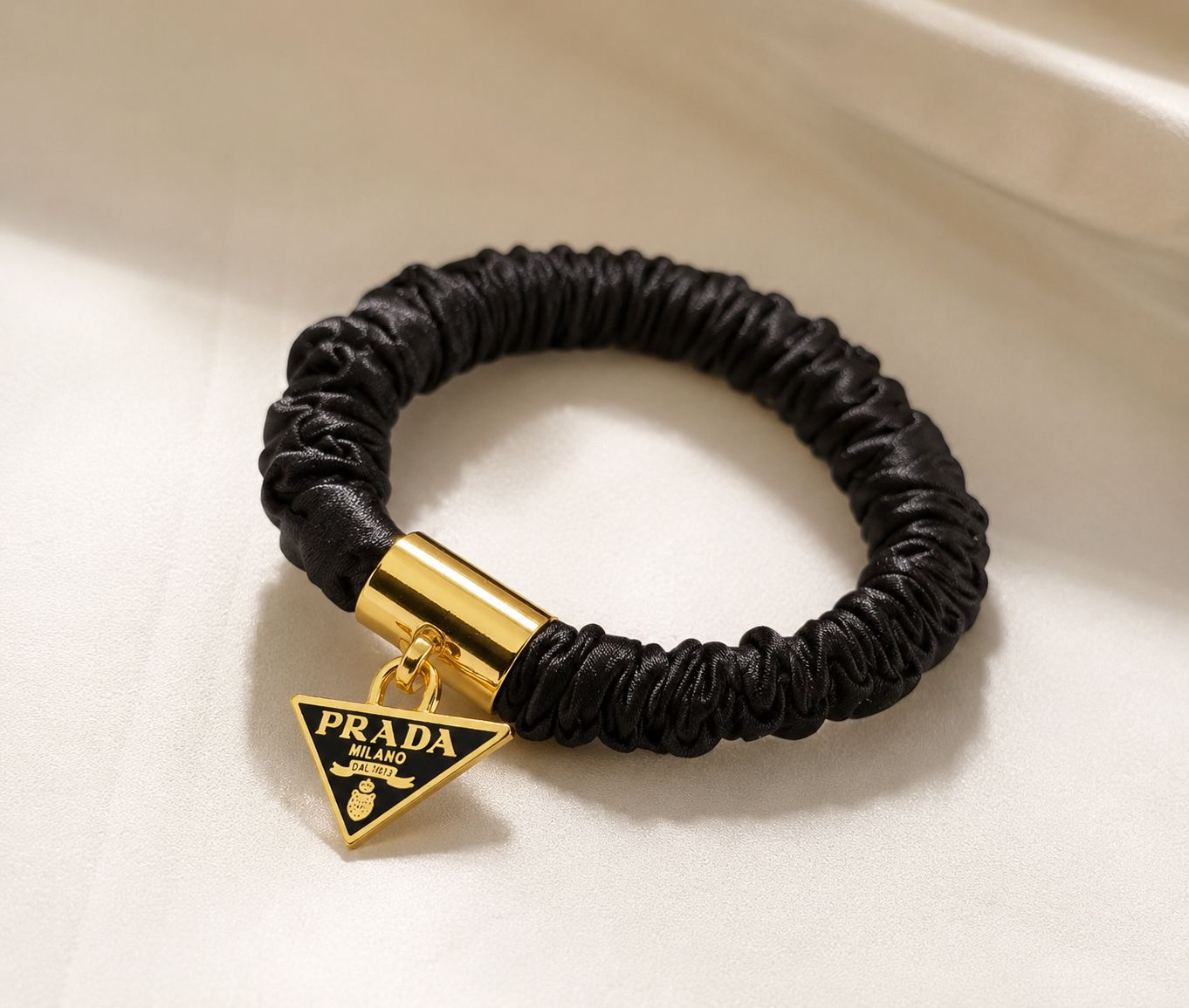 Satin Metal Logo Charm Hair Tie