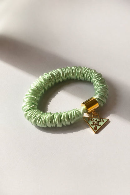 Satin Metal Logo Charm Hair Tie